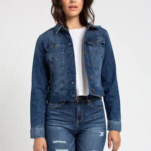 Celebrity Pink Blue Denim Jacket Stretch Jean Trucker Large